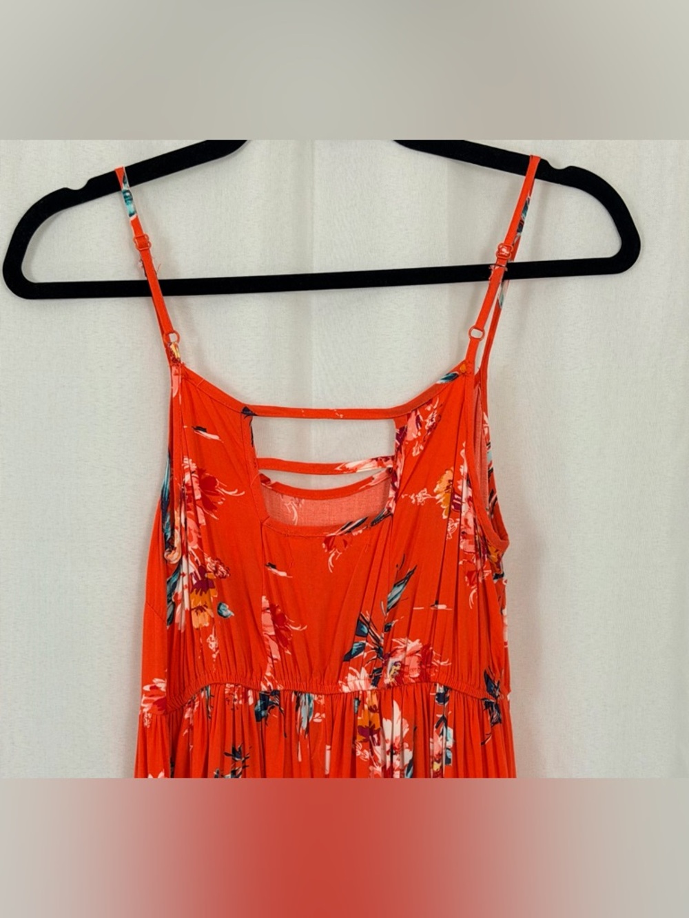 Band of Gypsies Orange Floral Spaghetti Strap Ladder Back Maxi Dress.        XS - Picture 5 of 6